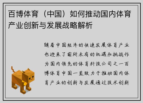 百博体育（中国）如何推动国内体育产业创新与发展战略解析